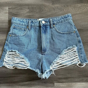 Abrand Jeans High Relaxed Shorts Women Size 27 Blue Light Wash Distressed